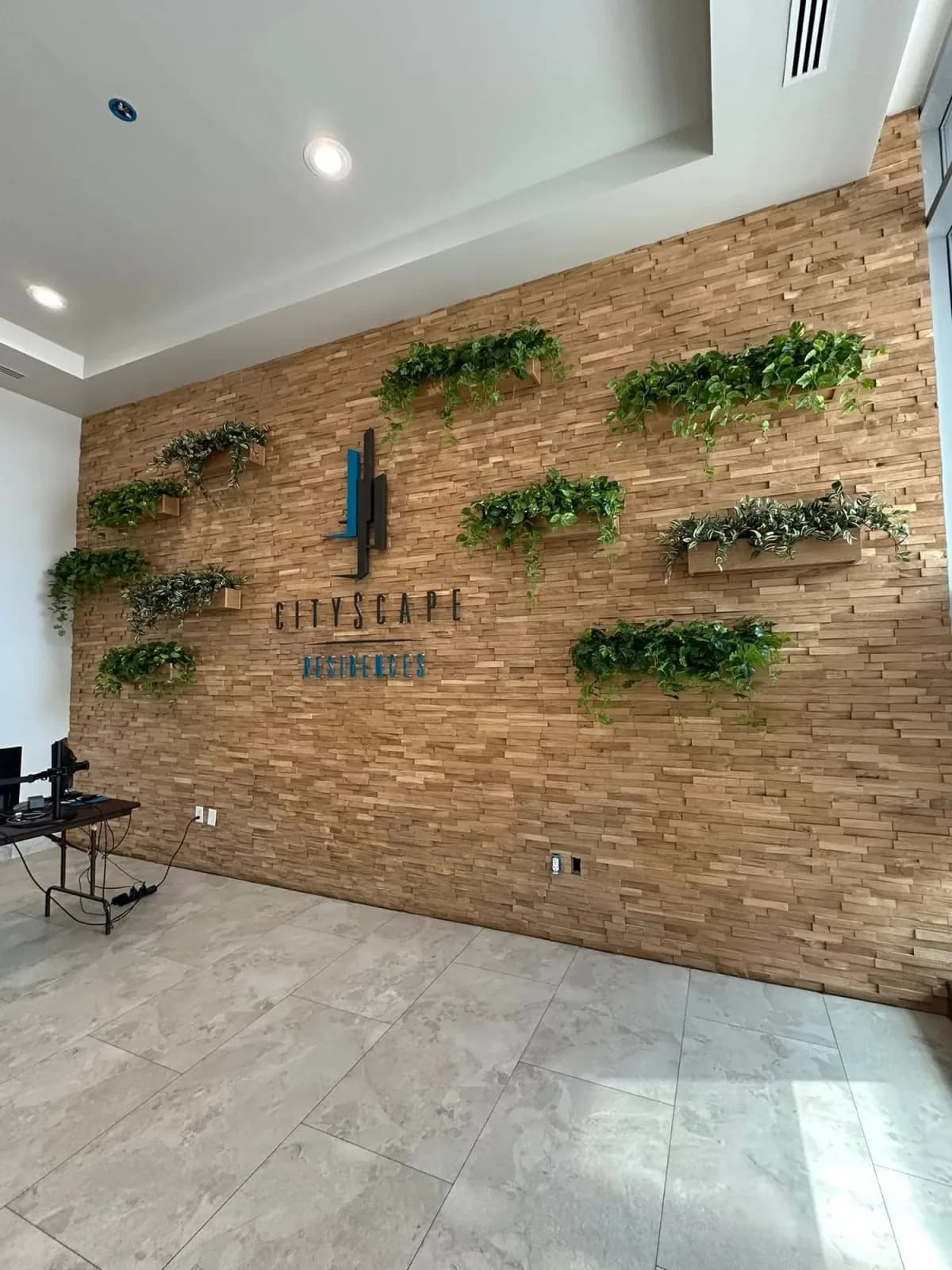 Commercial wood feature wall and finish carpentry by Ramos Cabinetry and Construction in Phoenix, AZ
